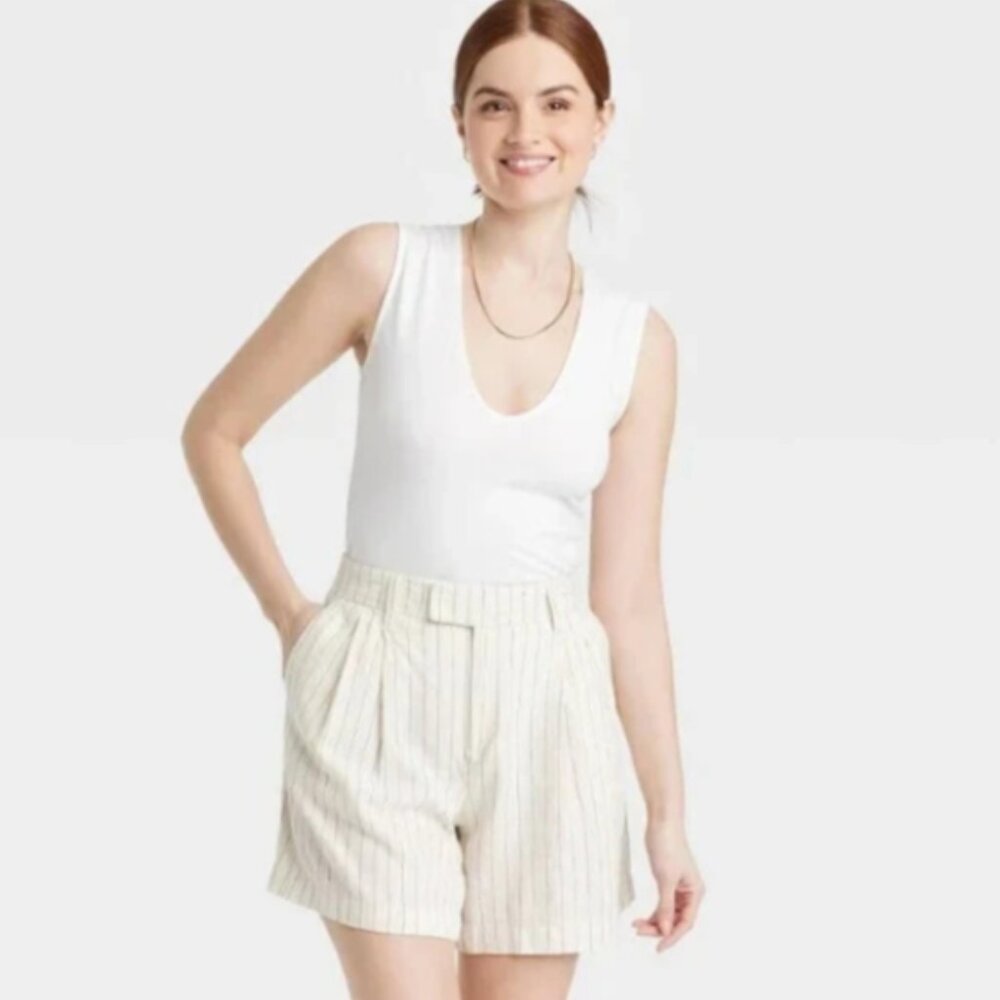 NWT A New Day Women's Size Large White V-Neck Ribbed Tank Fashion Bodysuit